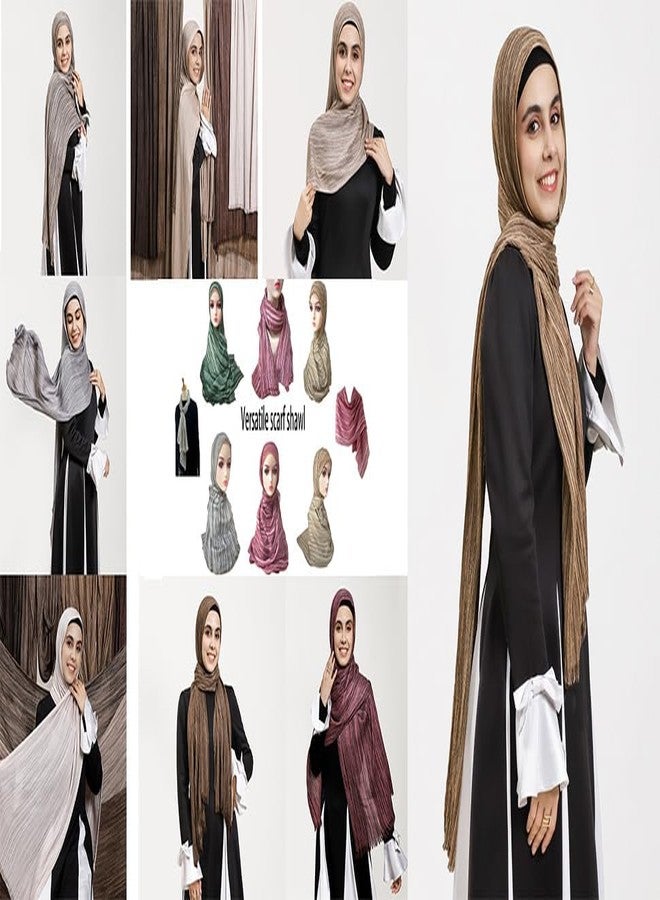 HURESON Women Premium Hijab Head Scarf Lightweight stripe Scarves Soft Shawls and Wraps for Dresses (Khaki) - Image 5